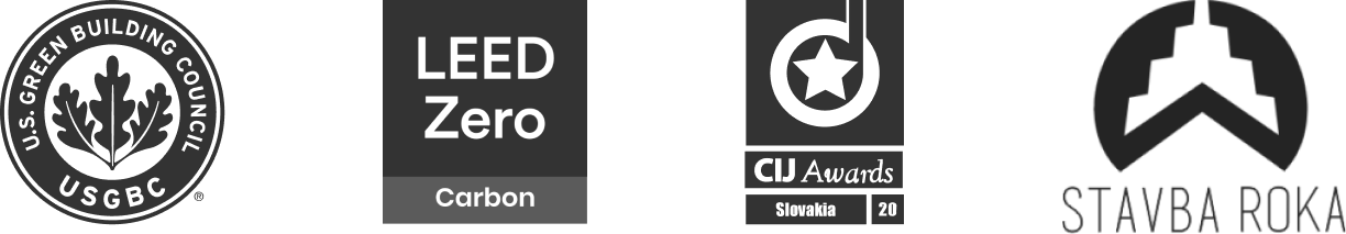 Logo organizácie U.S. Green Building Council projektov CIJ Awards Slovakia a Stavba roka a certifikát LEED Zero Carbon