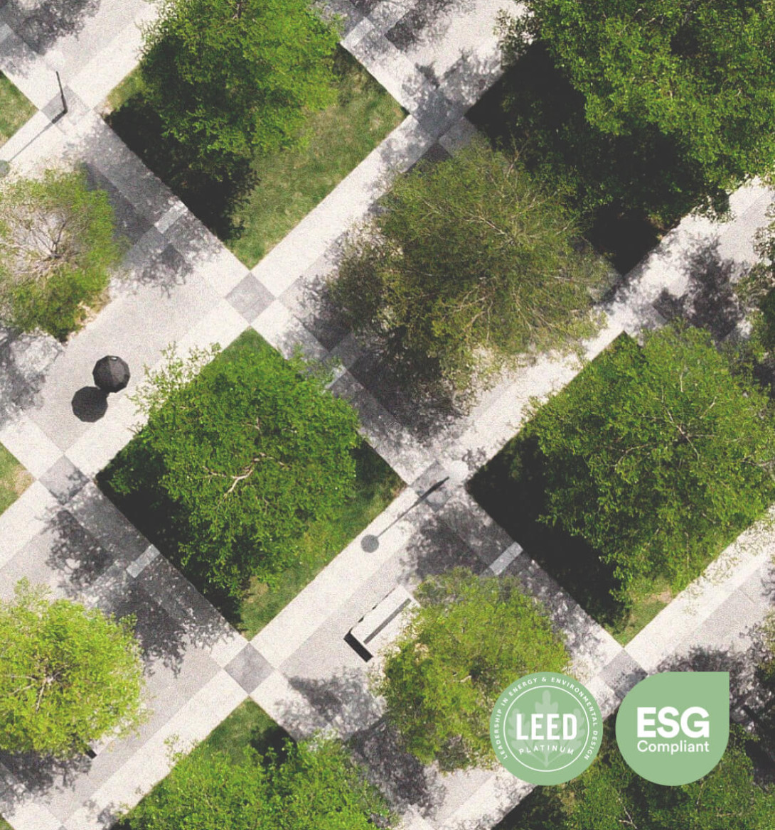 Palma Uptown Offices spĺňajú princípy ESG a najvyššie certifikačné kritériá <img src='/files/Icons/icon.sustainability.roof.svg' alt='Vektorový grafický prvok v zlatej farbe na webe Palma Offices'/> LEED Platinum